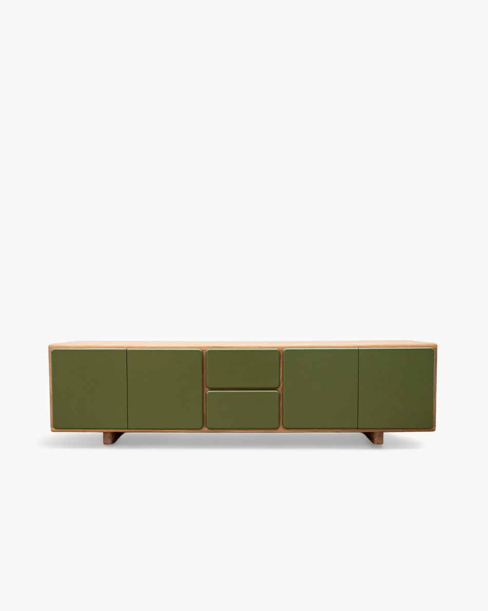 Console MONOLITHE en chêne massif avec finition verte — vue 1